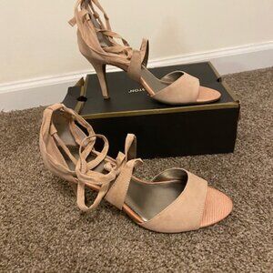 Worthington Women's NIB Blush Faux Suede Strappy Sandals w Ankle Ties shoes Sz11